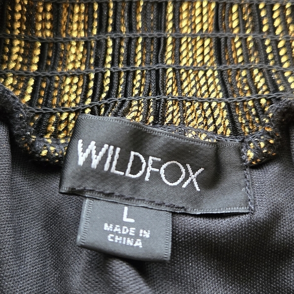 Wildfox Womens Tiered Mini Skirt Sz L Black With Gold Thread Highlights Elastic - Picture 8 of 10